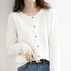 Women's Cardigan | Soft Knit & Button Front | Tailored Silhouette | Voxeya in White