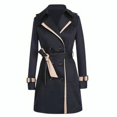 Women's Double-Breasted Trench Coat | Belted-Waist Structured-Cuff Tailored Fit for Autumn & Winter Wear & Cold in Black