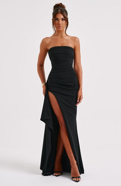 Women's Formal Dress | Strapless & High Split | Elegant Evening Wear | Black | Voxeya in Black