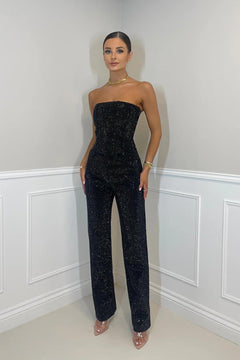 Women's Glitter Trousers | High-Waist &amp; Shimmering Top | Slim Fit Party Wear | Black | Voxeya in Black