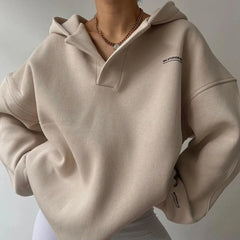 Women's Hoodie | Hooded V-Neck & Relaxed Fit | Casual Everyday Style | Soft Fabric in Beige