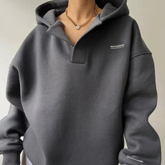 Women's Hoodie | Hooded V-Neck & Relaxed Fit | Casual Everyday Style | Soft Fabric in Gray