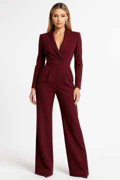 Women's Jumpsuit | V-Neck &amp; Wrap Front | Tailored Fit &amp; Wide-Leg Trousers | Ivory | Voxeya in Red