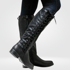 Women's Knee-High Boots | Comfortable Warm Lining & Low Block Heel | Autumn Winter Footwear | Black Beige Brown | Voxeya in Black