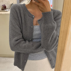 Women's Knit Cardigan | Button Front & Round Neckline | Relaxed Fit & Soft Texture | Voxeya in Grey