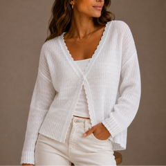 Women's Knit Cardigan | Lightweight & V-Neck | Relaxed Fit Everyday Wear | Voxeya in White
