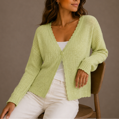 Women's Knit Cardigan | Lightweight & V-Neck | Relaxed Fit Everyday Wear | Voxeya in Green
