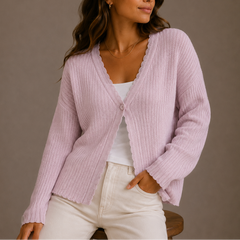 Women's Knit Cardigan | Lightweight & V-Neck | Relaxed Fit Everyday Wear | Voxeya in Pink