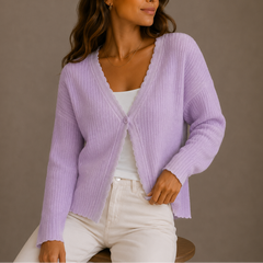 Women's Knit Cardigan | Lightweight & V-Neck | Relaxed Fit Everyday Wear | Voxeya in Purple