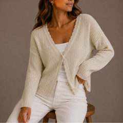 Women's Knit Cardigan | Lightweight & V-Neck | Relaxed Fit Everyday Wear | Voxeya in Beige