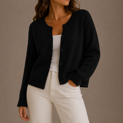 Women's Knit Cardigan | Soft Texture & Button-Up Front | Relaxed Fit Layering | Voxeya in Black