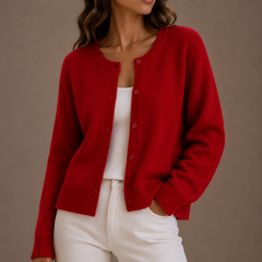 Women's Knit Cardigan | Soft Texture & Button-Up Front | Relaxed Fit Layering | Voxeya in Red