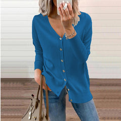 Women's Knit Cardigan | V-Neck & Full Button Front | Ribbed Cuffs & Relaxed Fit | Multi-Colour | Voxeya in Blue