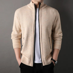 Women's Knit Jacket | Lightweight & Soft | Full-Zip & Stand-Up Collar | Casual Fall Wear | Voxeya in Beige