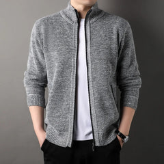 Women's Knit Jacket | Lightweight & Soft | Full-Zip & Stand-Up Collar | Casual Fall Wear | Voxeya in Grey
