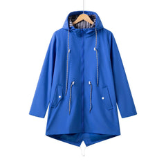 Women's Longline Jacket | Hooded & Drawcord Detail | Relaxed Fit Casual Outerwear | Voxeya in Blue