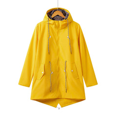 Women's Longline Jacket | Hooded & Drawcord Detail | Relaxed Fit Casual Outerwear | Voxeya in Yellow