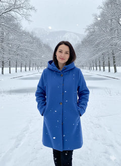 Women's Longline Winter Coat | Hood & Notch Lapel | Warm & Versatile in Blue