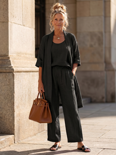 Women's Loungewear Set | Three-Piece &amp; Relaxed Fit | Versatile Everyday Style | Pink | Voxeya in Black