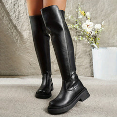 Women's Over The Knee Boots | Chunky Platform Sole & Stretch Fit | Casual & Evening Wear | Voxeya in Brown