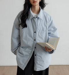 Women's Oversized Blouse | Button Detail & Chest Pocket | Breathable Cotton Blend | Voxeya in Blue