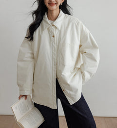 Women's Oversized Blouse | Button Detail & Chest Pocket | Breathable Cotton Blend | Voxeya in White