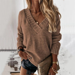Women's Oversized Sweater | Chunky Knit & V-Neck | Cosy Casual Layering | Voxeya in Coffee