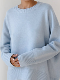 Women's Oversized Sweater | Crewneck &amp; Relaxed Fit | Soft Knit Fabric | Casual Layering | Voxeya in Light Blue