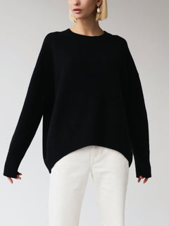 Women's Oversized Sweater | Crewneck &amp; Relaxed Fit | Soft Knit Fabric | Casual Layering | Voxeya in Black