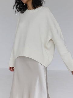 Women's Oversized Sweater | Crewneck &amp; Relaxed Fit | Soft Knit Fabric | Casual Layering | Voxeya in White