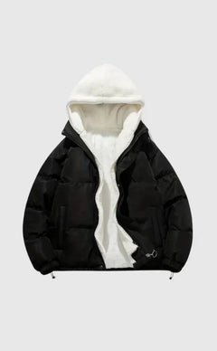Women's Puffer Jacket | Fleece-Lined & Quilted | Adjustable Hood | Casual Winter Wear | Voxeya in Black