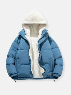 Women's Puffer Jacket | Fleece-Lined & Quilted | Adjustable Hood | Casual Winter Wear | Voxeya in Blue