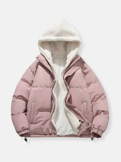 Women's Puffer Jacket | Fleece-Lined & Quilted | Adjustable Hood | Casual Winter Wear | Voxeya in Pink