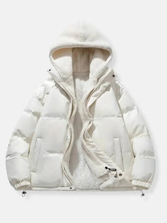 Women's Puffer Jacket | Fleece-Lined & Quilted | Adjustable Hood | Casual Winter Wear | Voxeya in White
