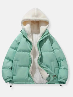 Women's Puffer Jacket | Fleece-Lined & Quilted | Adjustable Hood | Casual Winter Wear | Voxeya in Mint Green