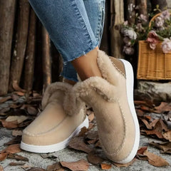 Women's Slip-On Shoes | Rounded Toe &amp; Stitched Detail | Casual Everyday Wear | Voxeya in Beige