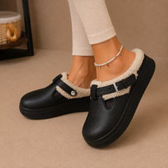 Women's Slippers | Fleece Lined &amp; Cushioned Footbed | Adjustable Buckle | Indoor Comfort | Voxeya in Black