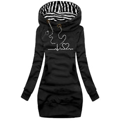 Women's Sweater Dress | Hooded & Loose Fit | Casual Autumn Wear | Voxeya in Black