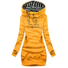 Women's Sweater Dress | Hooded & Loose Fit | Casual Autumn Wear | Voxeya in Yellow