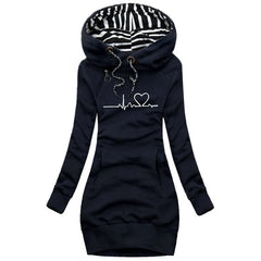 Women's Sweater Dress | Hooded & Loose Fit | Casual Autumn Wear | Voxeya in Navy Blue