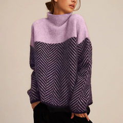 Women's Sweater | Two-Tone Chevron Pattern & Relaxed Fit | Soft Knitwear for Cold Weather | Voxeya in Purple