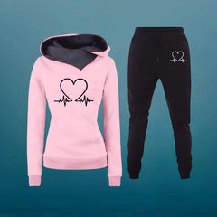 Women's Tracksuit Set | Heartbeat Print &amp; Soft Fleece | Relaxed Fit Casual Wear | Voxeya in Pink