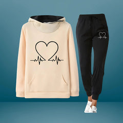 Women's Tracksuit Set | Heartbeat Print &amp; Soft Fleece | Relaxed Fit Casual Wear | Voxeya in Yellow