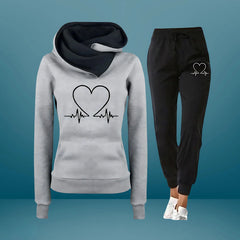Women's Tracksuit Set | Heartbeat Print &amp; Soft Fleece | Relaxed Fit Casual Wear | Voxeya in Gray
