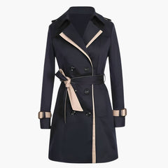 Women's Trench Coat | Belted Waist & Contrast Detailing | Mid-Length Classic Fit | Voxeya in Black