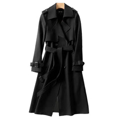 Women's Trench Coat | Belted Waist & Wide Lapels | Longline Fit | Casual & Smart | Voxeya in Black
