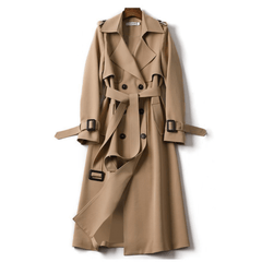 Women's Trench Coat | Belted Waist & Wide Lapels | Longline Fit | Casual & Smart | Voxeya in Brown