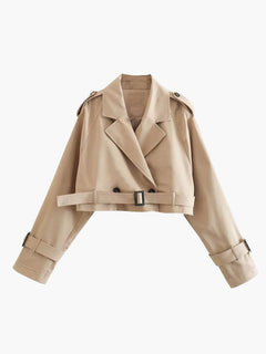 Women's Trench Coat | Cropped Design & Belted Hem | Casual & Smart Wear | Voxeya in Beige
