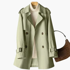 Women's Trench Coat | Double-Breasted & Notched Lapels | Structured Fit | Beige | Voxeya in Green