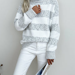 Women's Turtleneck Sweater | Ribbed Cuffs & Knit Texture | Relaxed Fit Casual Wear | Voxeya in Gray